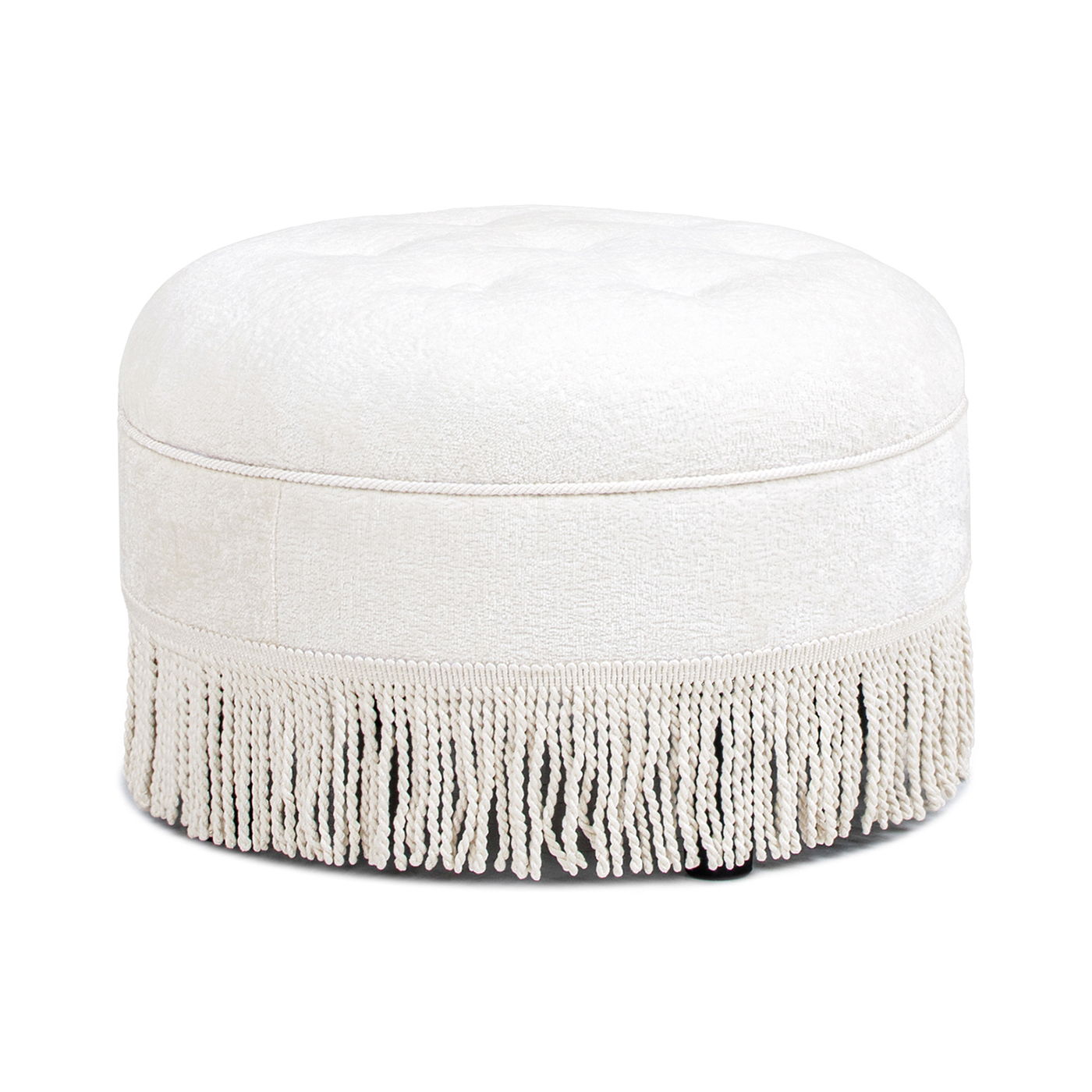Yolanda - Round Upholstered Accent Ottoman - Almond White