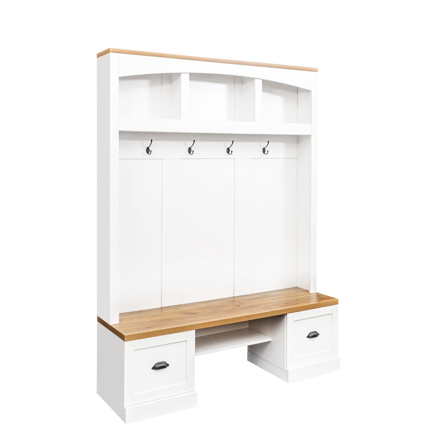 Farmhouse 4 In 1 Hall Tree With Wood Grain Bench And Top