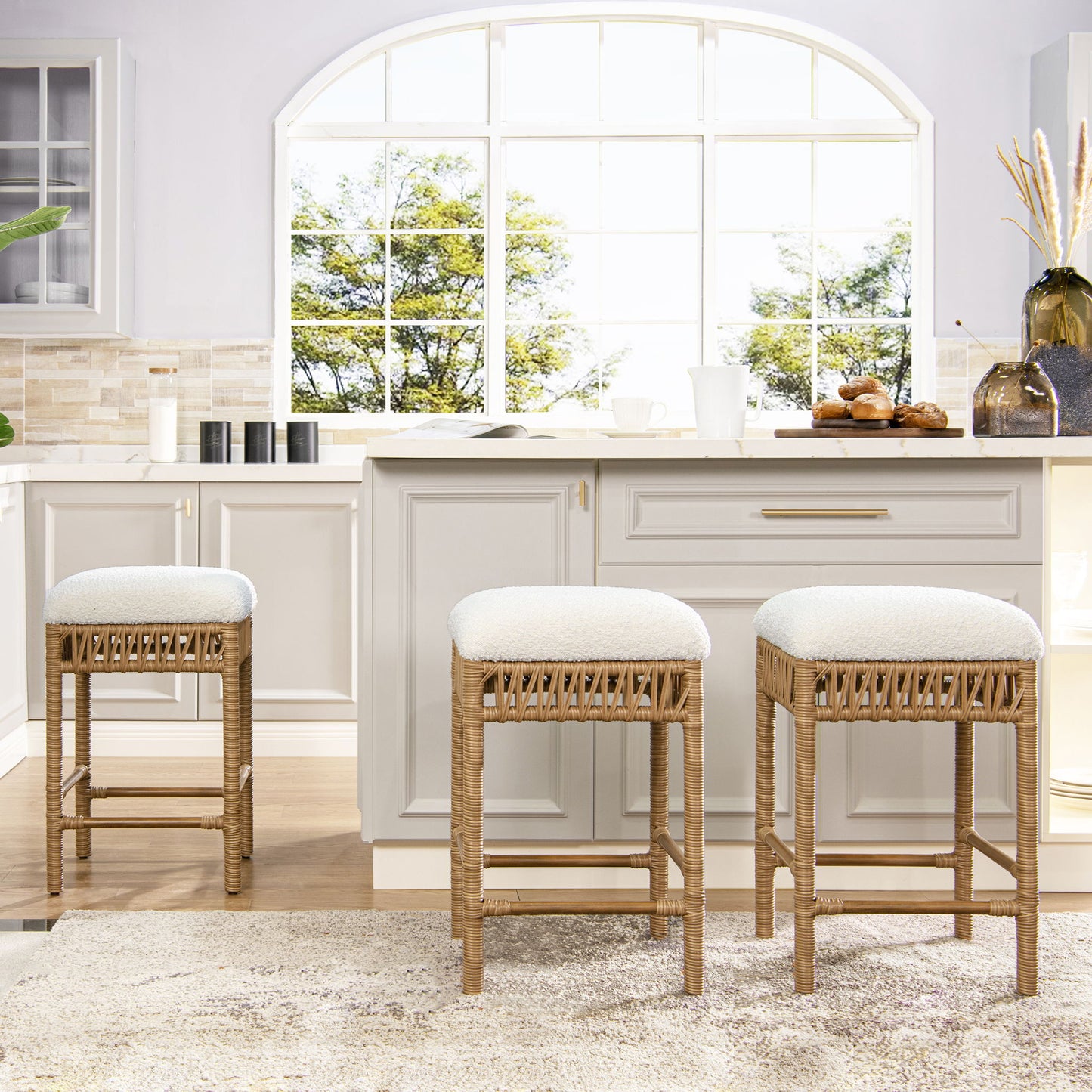 Lucia - Backless Upholstered Counter Stool With Frame - Ivory White