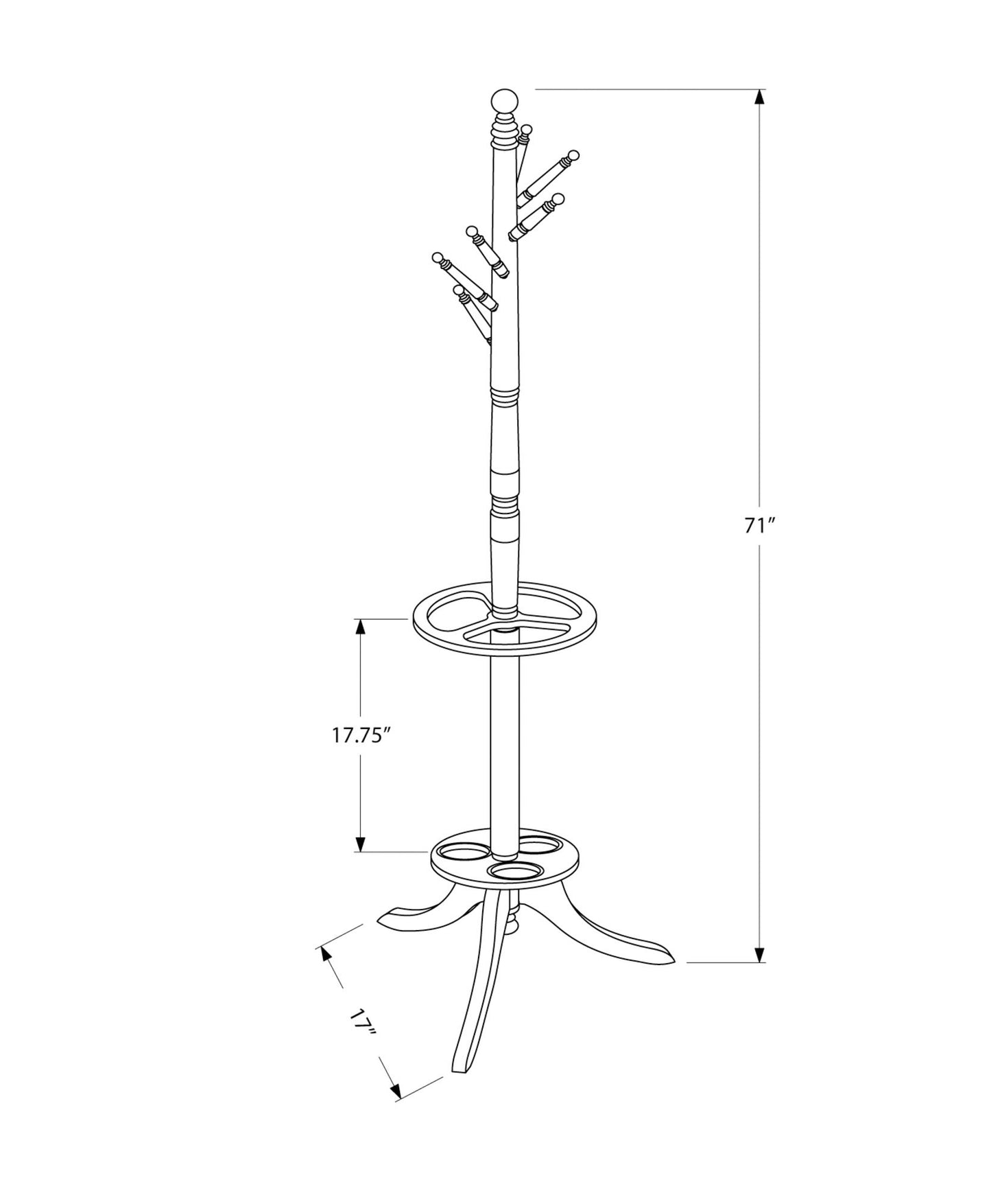 Free Standing Coat Rack 6 Hooks For Entryway With Umbrella Holder - Cherry