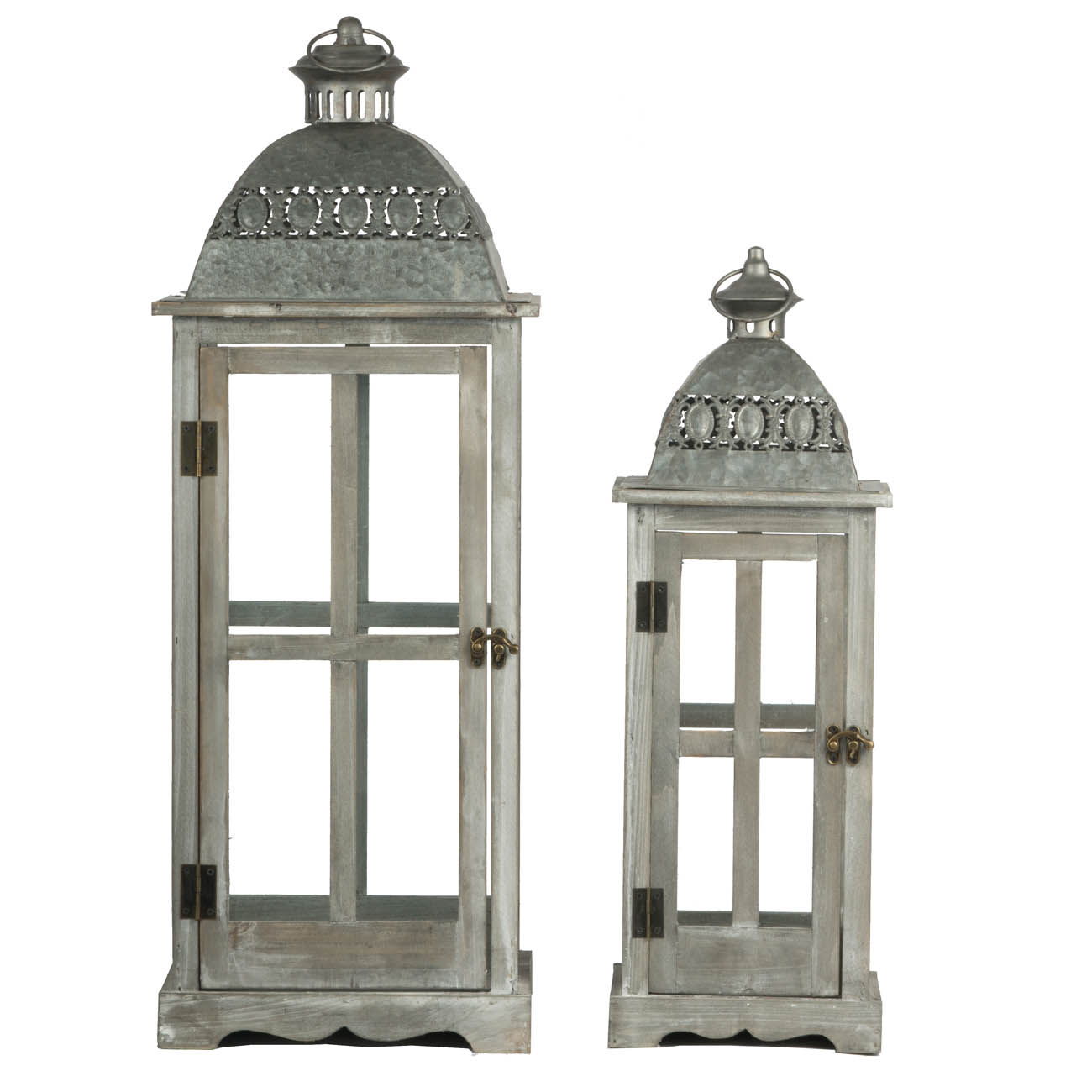 Wooden Candle Lantern Decorative, Hurricane Lantern Holder Decor For Indoor Outdoor, Home Garden Wedding - Gray