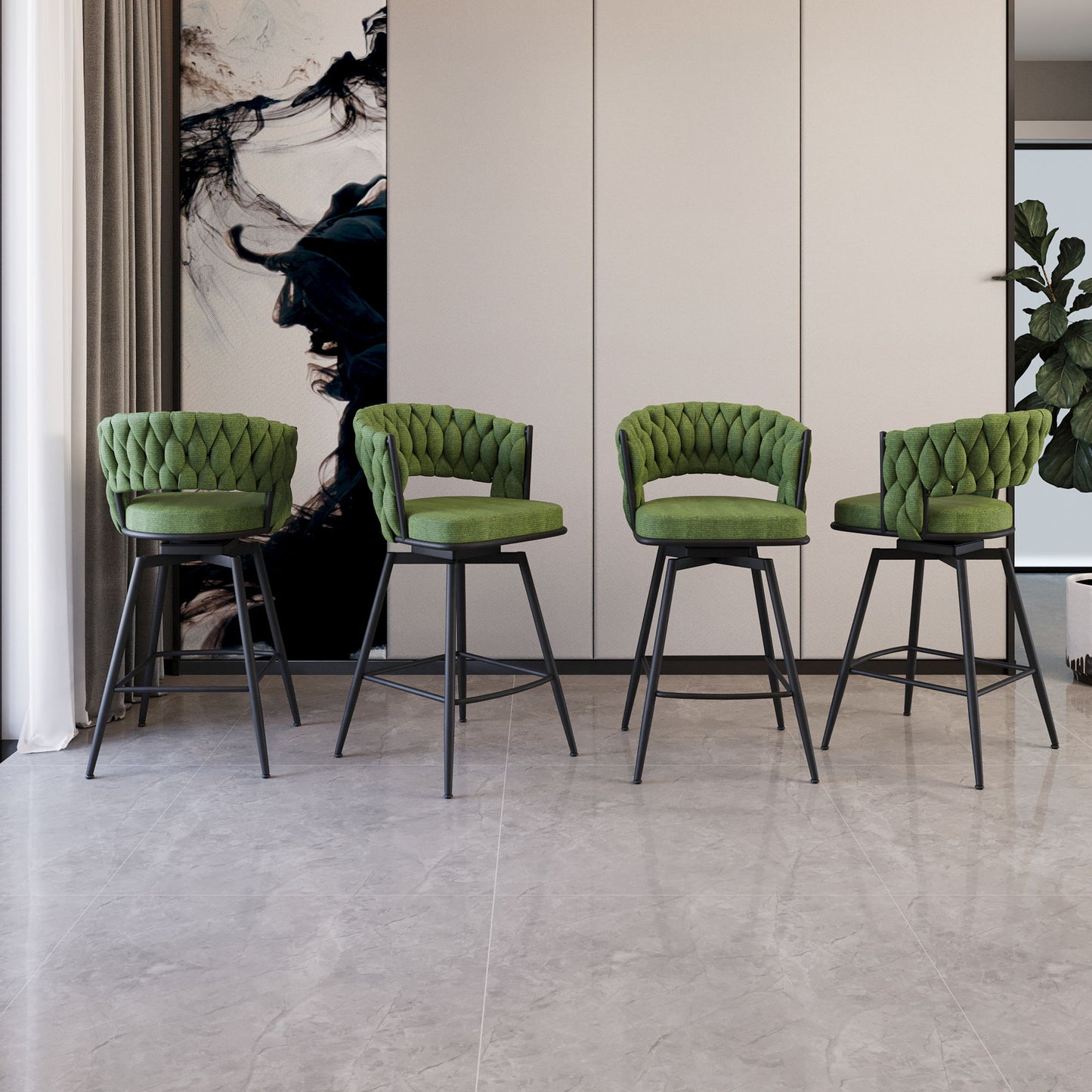 Bar Stool 360 Swivel With Back Footrest