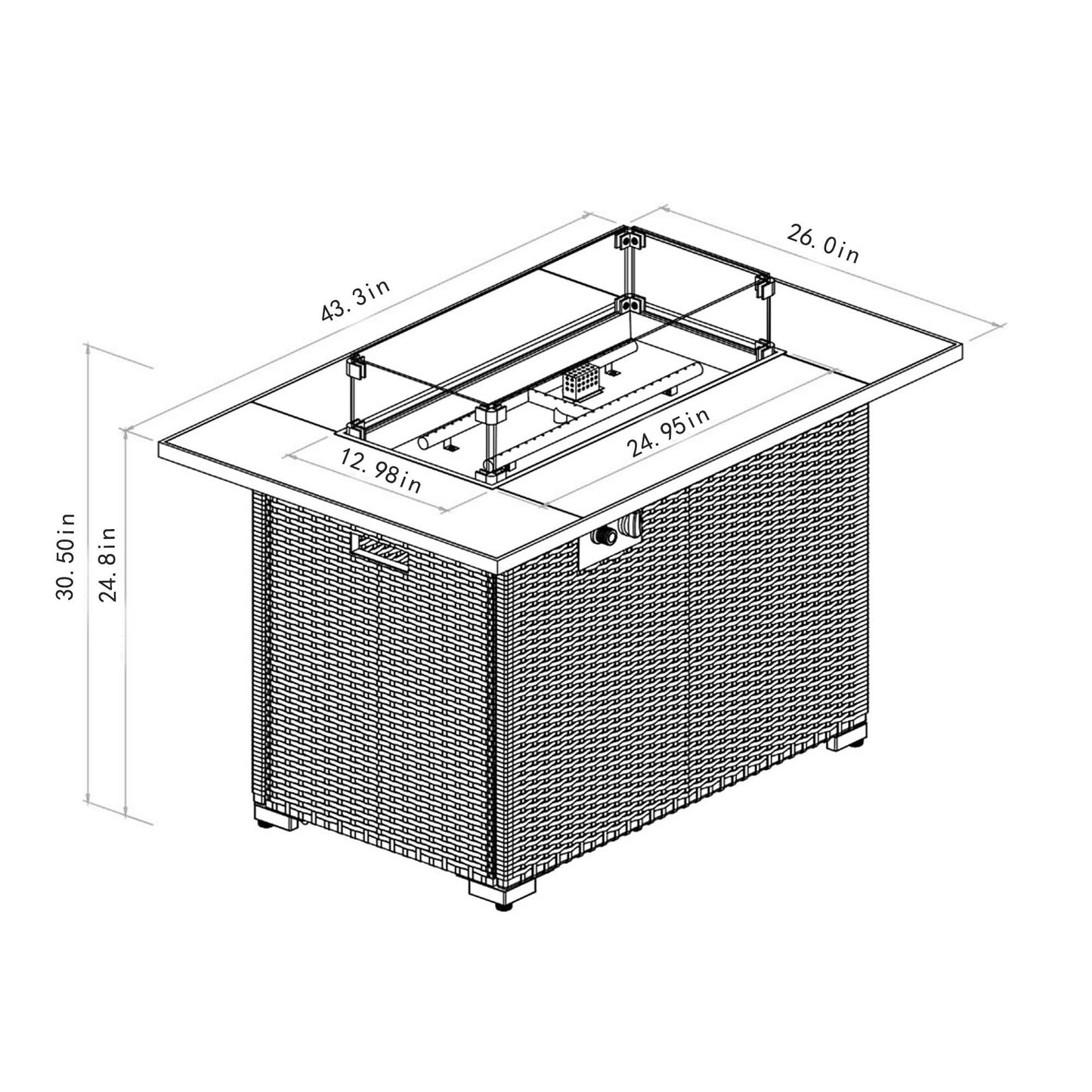 44" Outdoor Fire Pit Table, Propane Fire Table With Ceramic Tabletop Gas Fire Table - Espresso