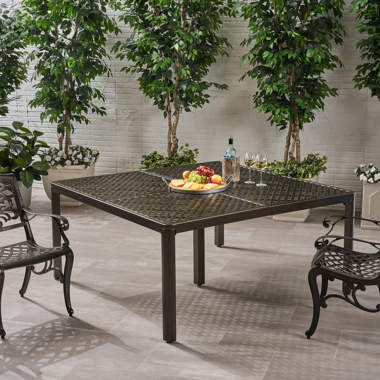 Outdoor Modern Aluminum Dining Table With Woven Accents
