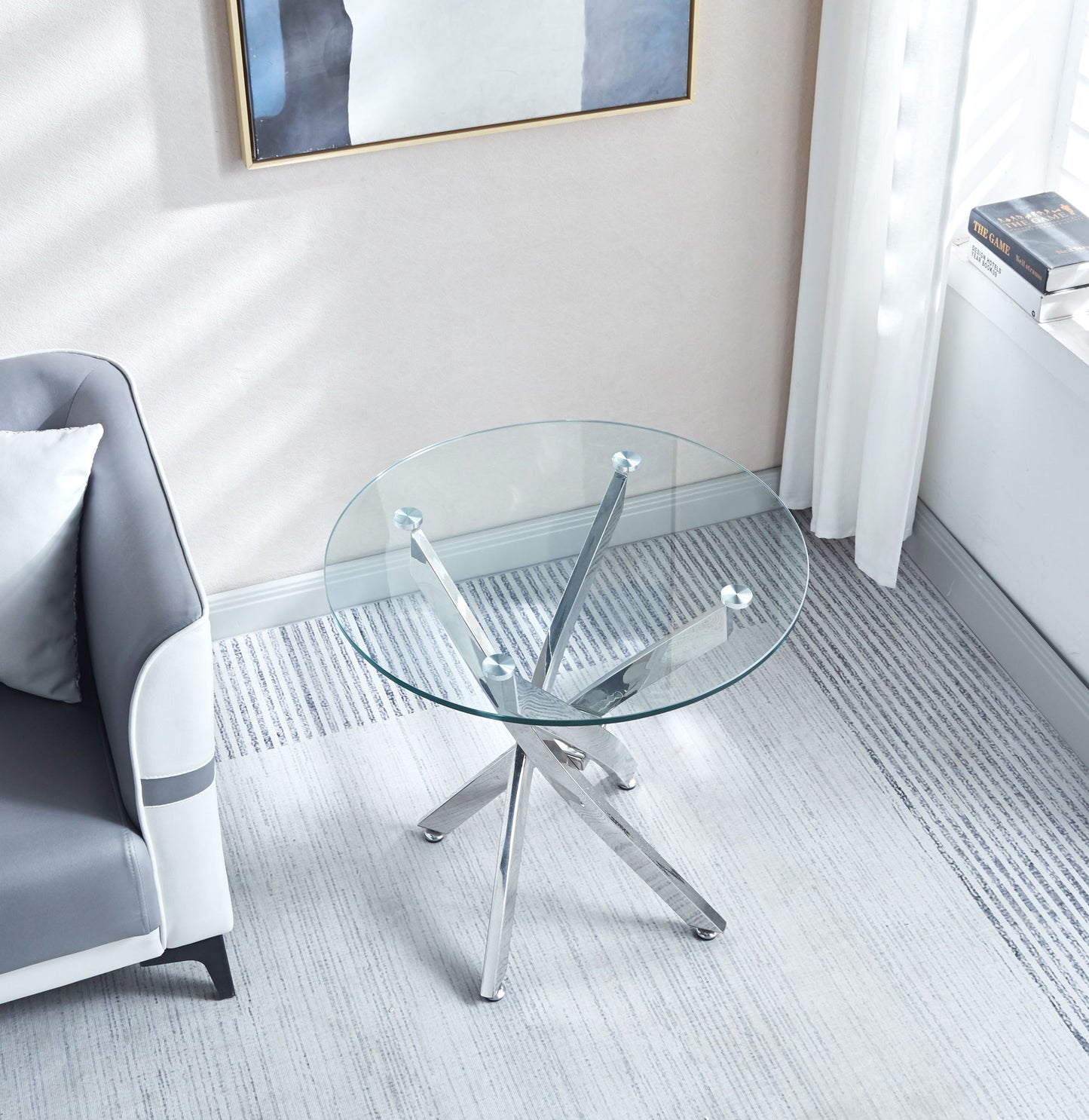 Modern Round Tempered Glass Table With Chrome Legs