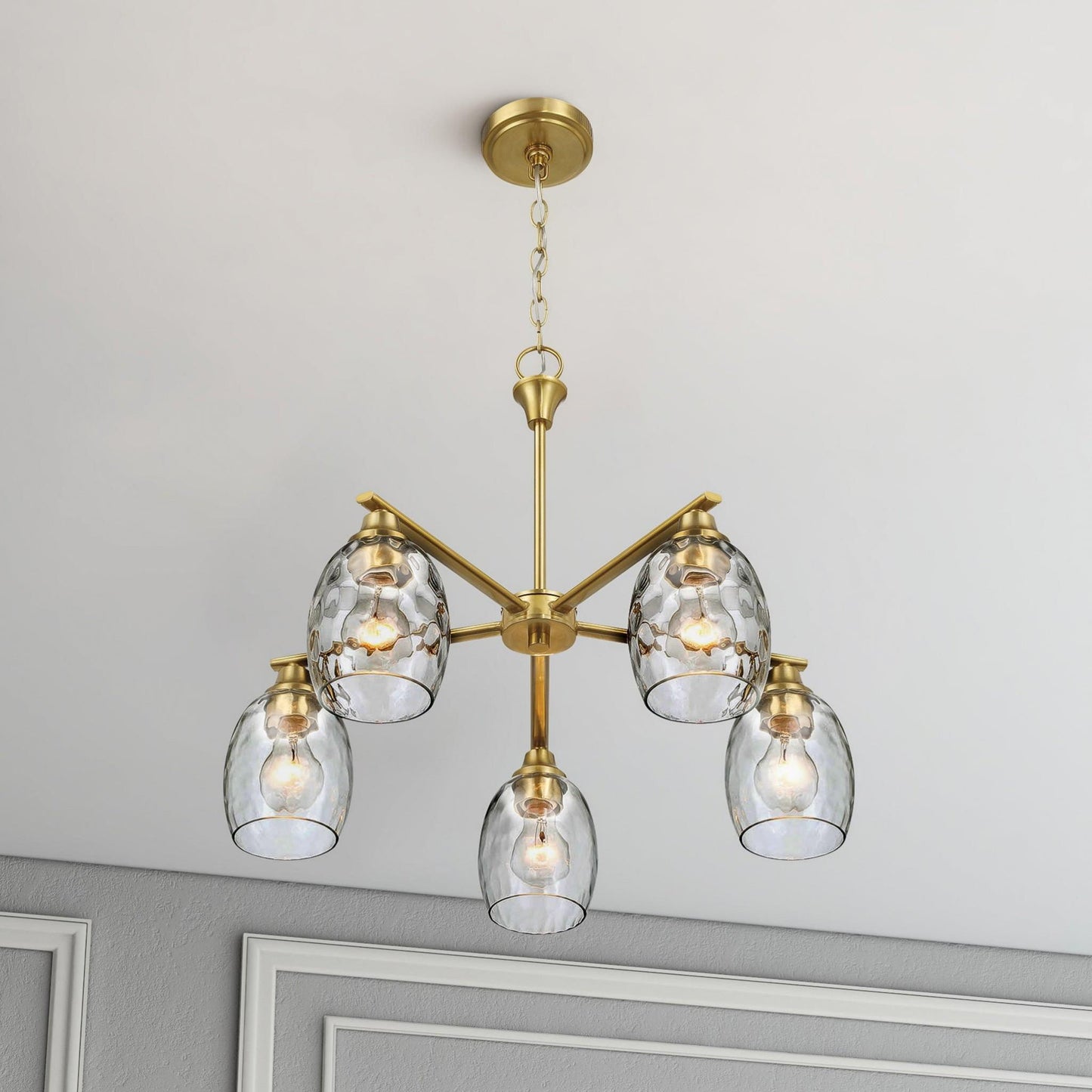 Elegance 5 Lights Linear Arms With Chain Chandelier - Clear / Gold