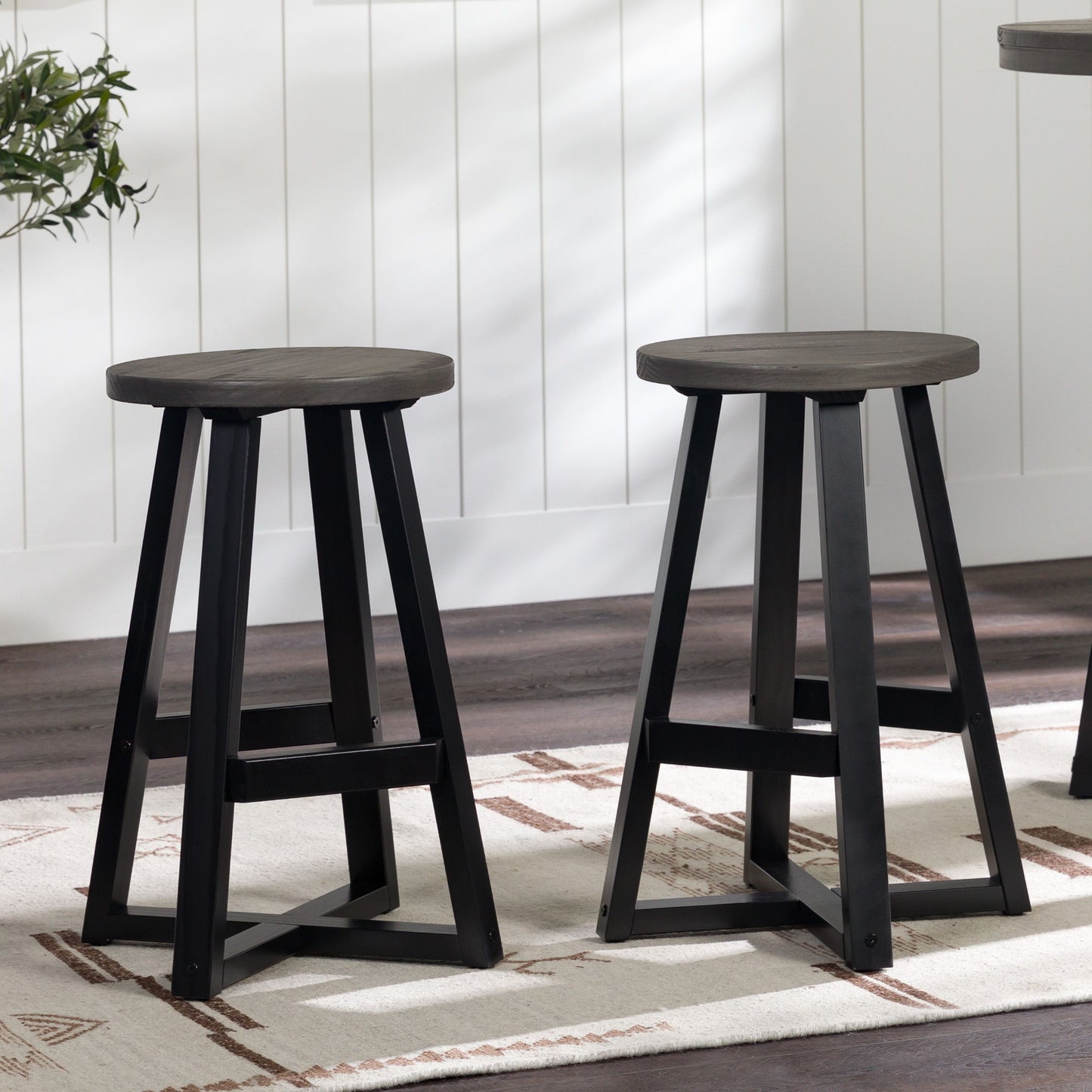 Rustic Distressed Round Dining Stool