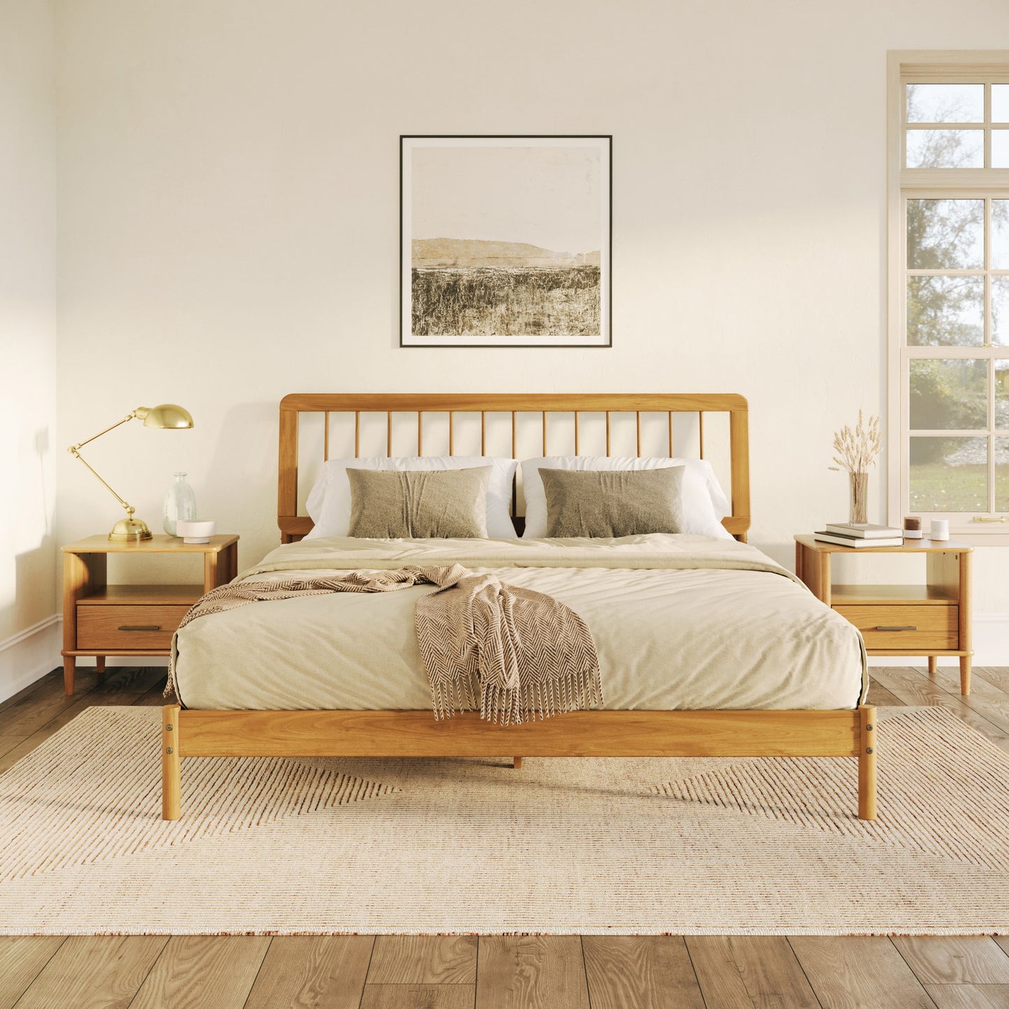 King Spindle Bed Mid Century Modern - Caramel