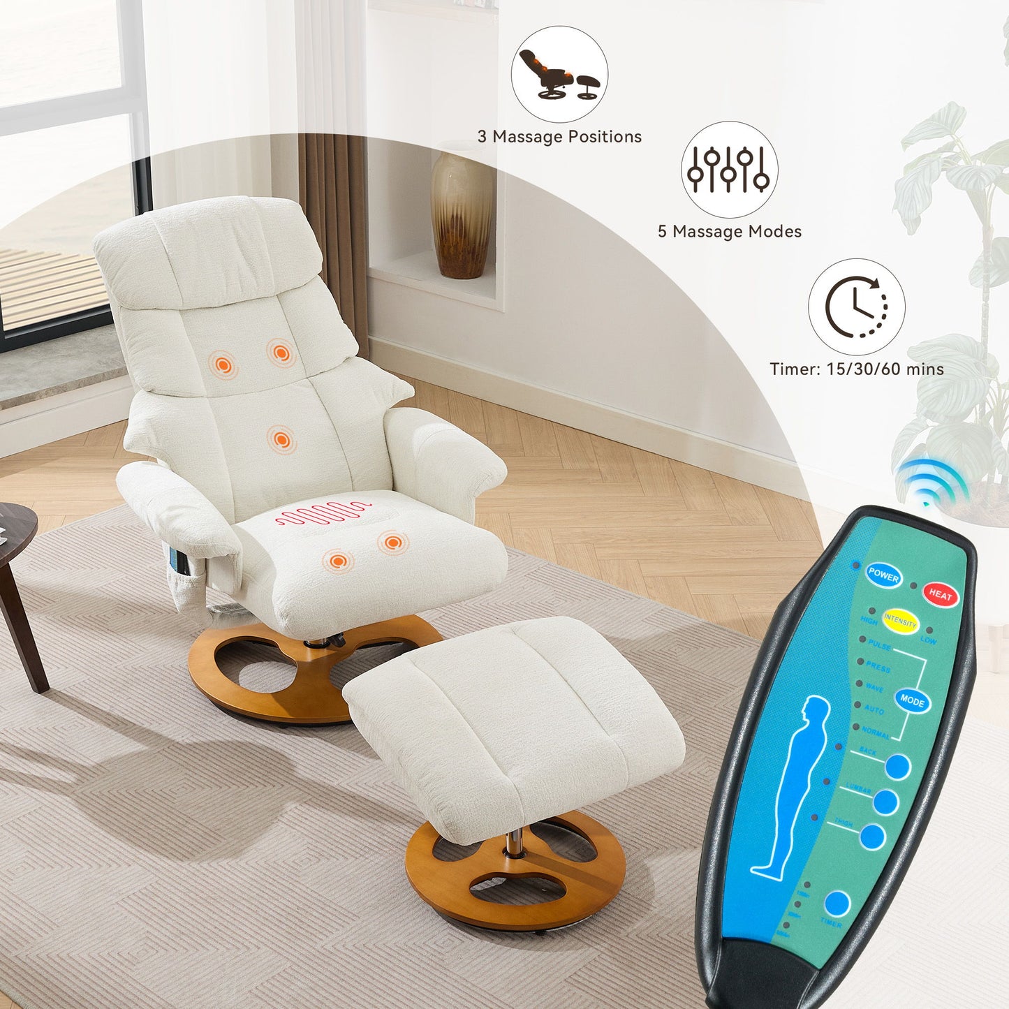 Ergonomic Recliner Chair With Ottoman, Modern 360° Swivel With Footstool