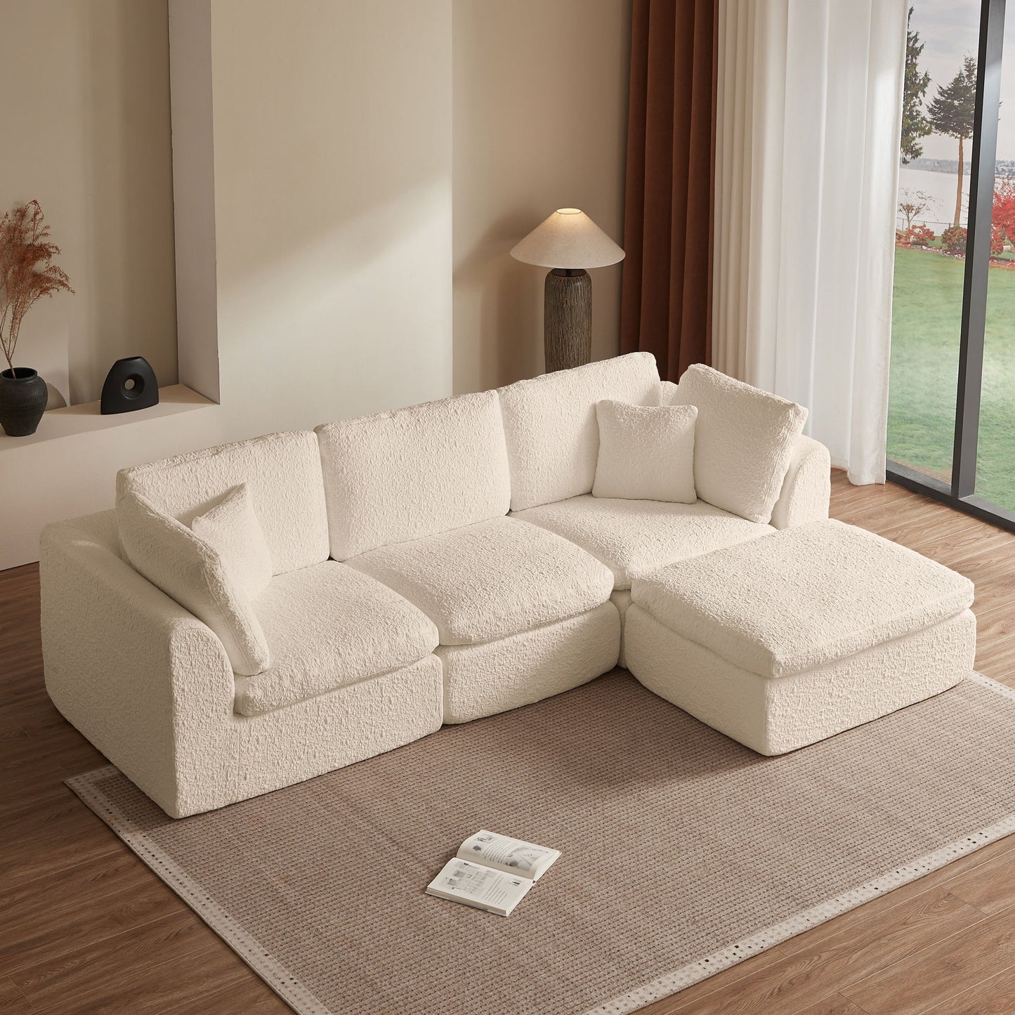 Cloud Sectional Couch, Convertible With Ottoman, 3 Seater Modular Design