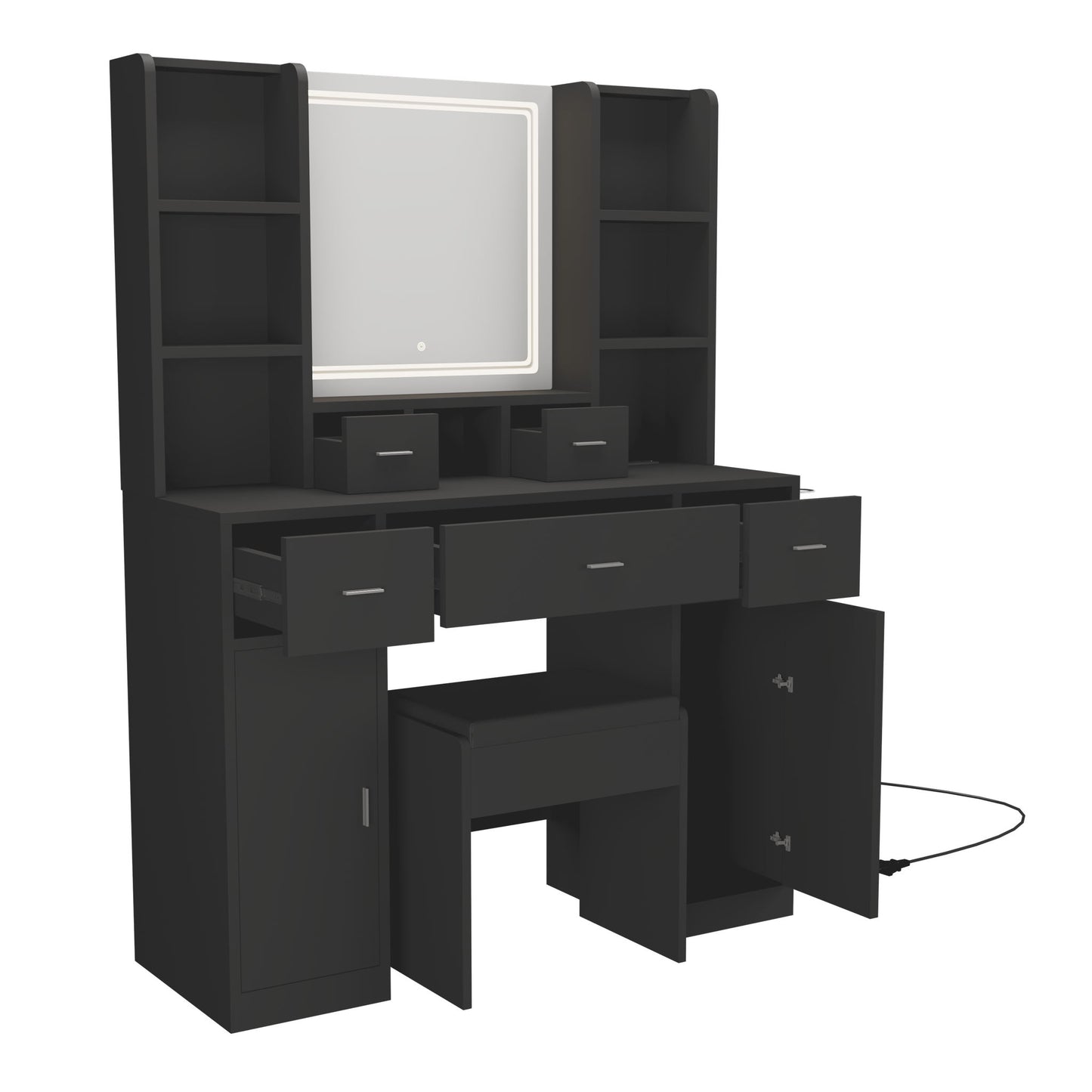 Newly Designed Smart Mirror Dressing Table With Drawers And Storage Cabinet, Dressing Table With Dressing Pad For Bedroom - Black