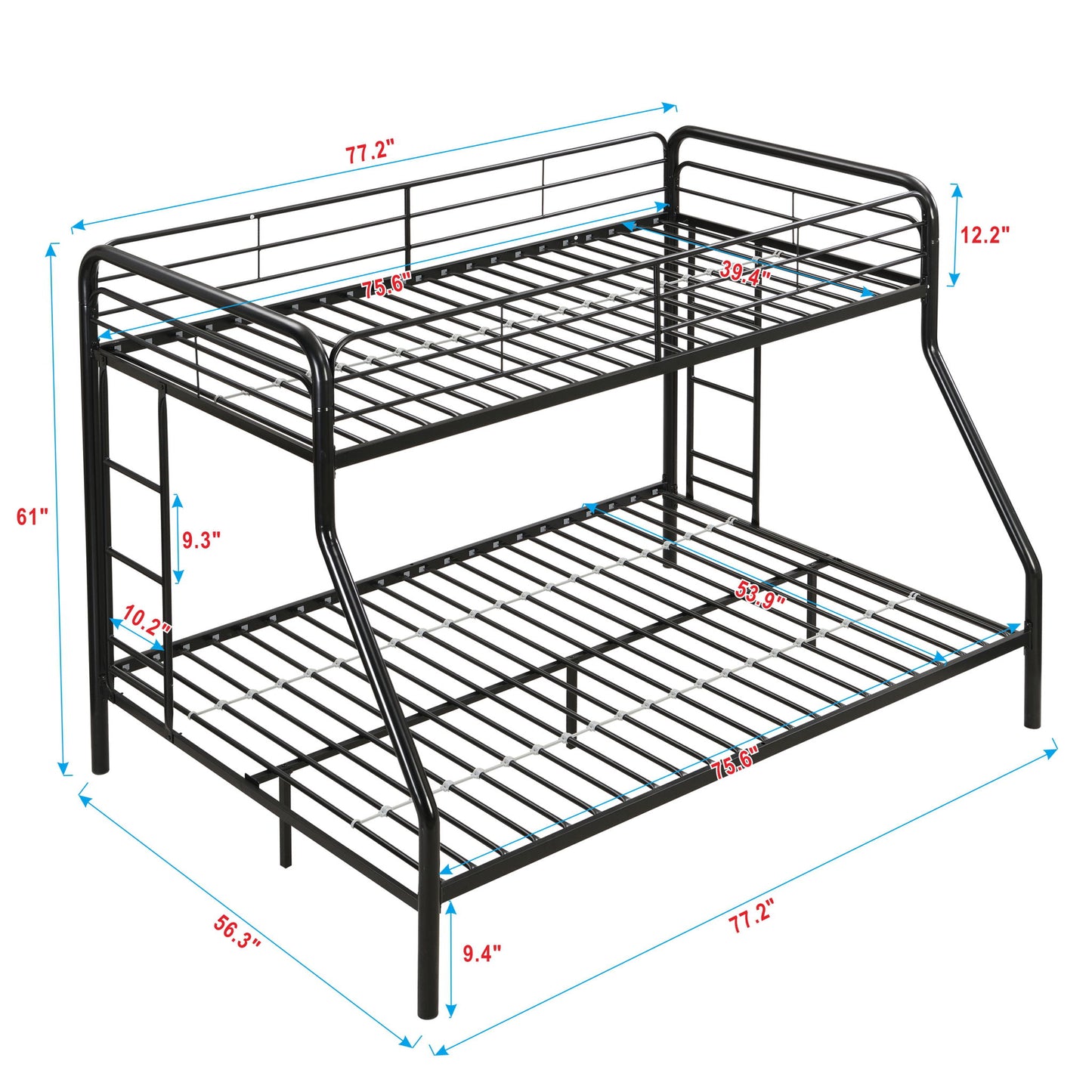 Modern Twin Over Full Metal Bunk Bed With Trundle And Dual Side Ladder And Metal Design - Black / Brown