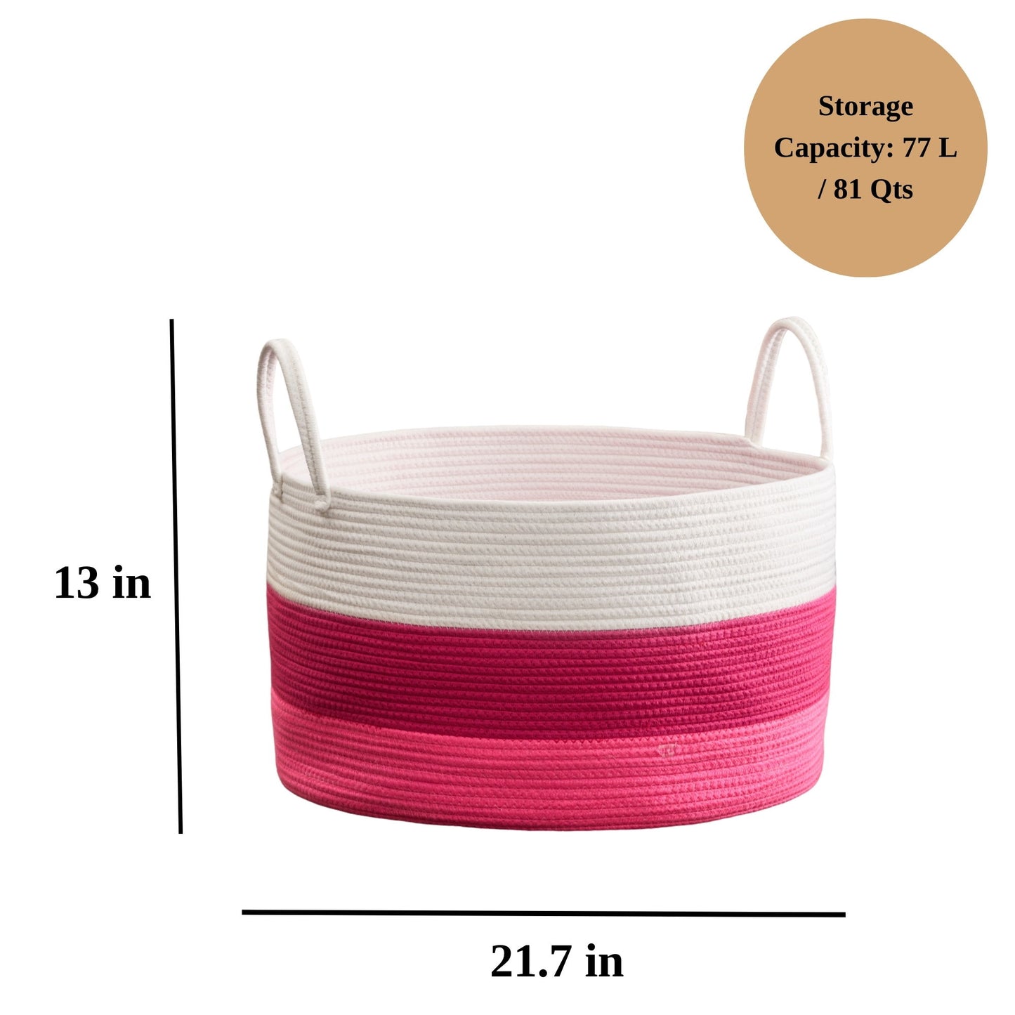 Cotton Round Laundry And Storage Basket With Handles - Pink / White
