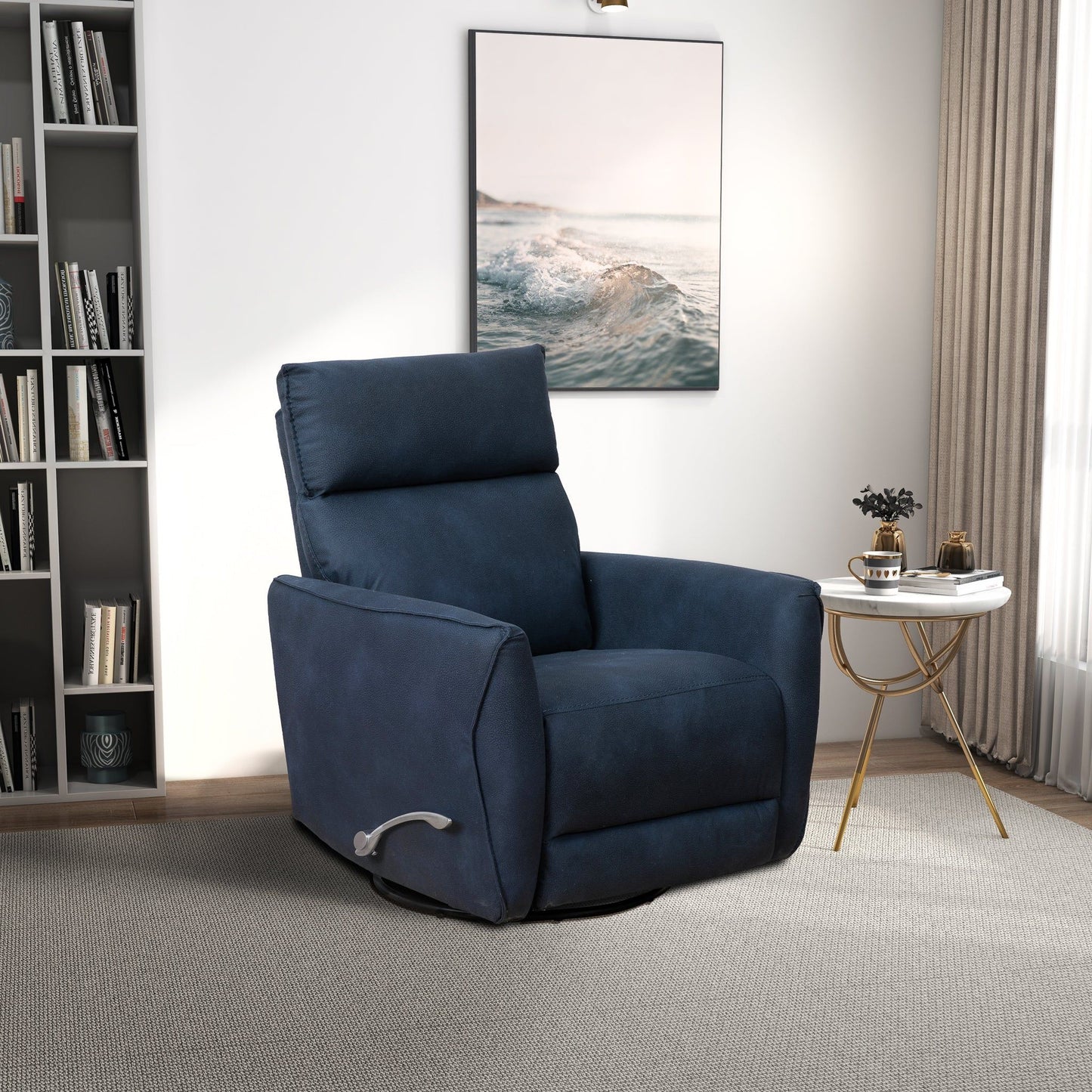 Carson - Swivel Glider Suede Recliner Chair - Midnight Blue