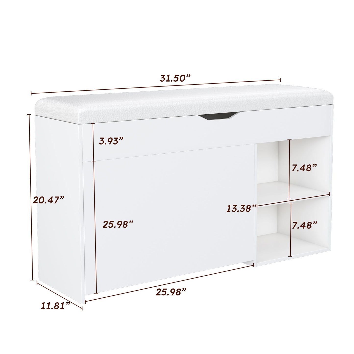 Modern Design Entryway Bench With Adjustable 3 Tier Flip-Up Drawers And Hidden Cabinet - White