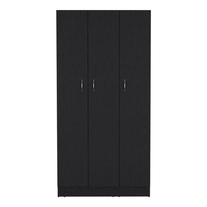 Wardrobe Armoire With 3 Doors And 2 Inner Drawers, 3 Doors - Black
