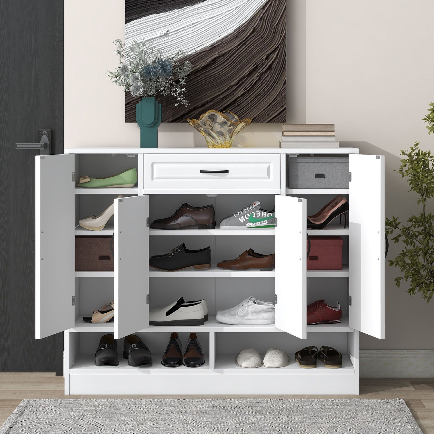 Sleek And Modern Shoe Cabinet With Adjustable Shelves, Space Saving Design