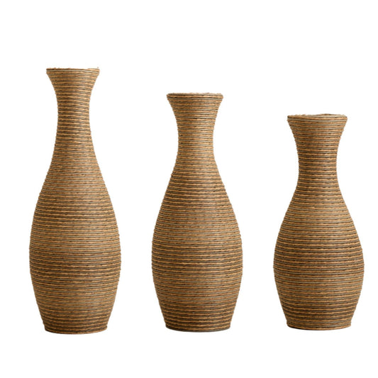 3 Piece Artificial Rattan Floor Vase Set Decorative Accent For Living Room, Hallway & Entryway, Ideal For Dried Or Silk Flower Arrangements - Beige