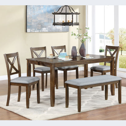 6 Pieces Kitchen Dining Set, Rectangular Wooden Dining Table With 4 Chairs And A Bench