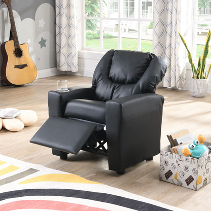 Sally Deluxe Kids Recliner Chair With Cup Holder - Black