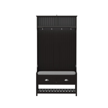Modern 3 In 1 Hallway Hall Tree With Storage Drawers, Coat Rack, Shoe Rack Bench And Cushion