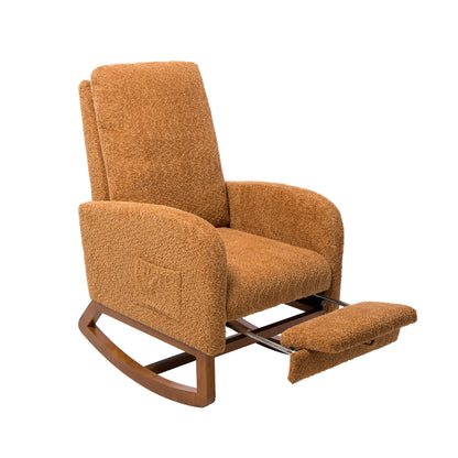 High Back Glider Rocking Chair With Retractable Footrest And Rubber Wood Legs