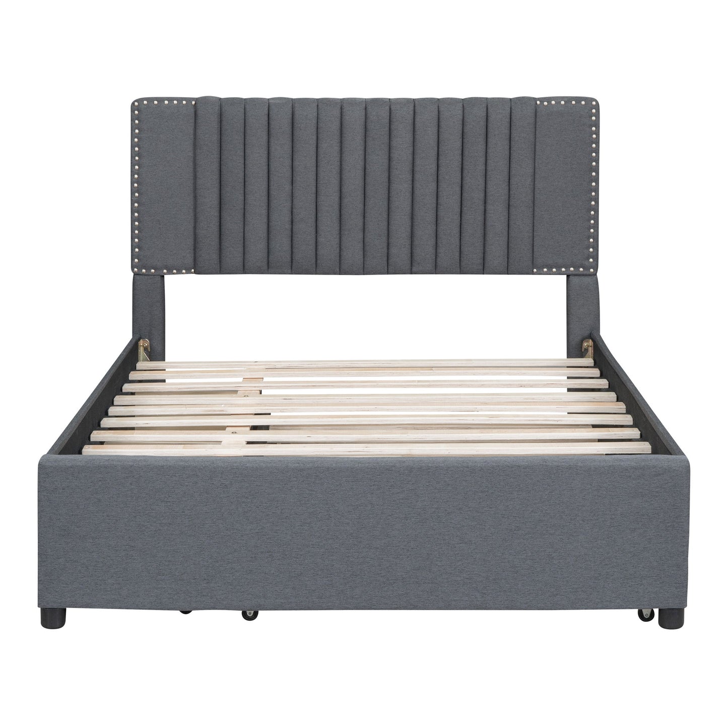 Upholstered Platform Bed With Drawers, Classic Headboard Design