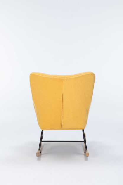 Rocking Chair Nursery, Teddy Upholstered Glider Rocker With High Backrest, Reading Chair Modern Rocking Accent Chairs Glider Recliner For Living Room - Yellow