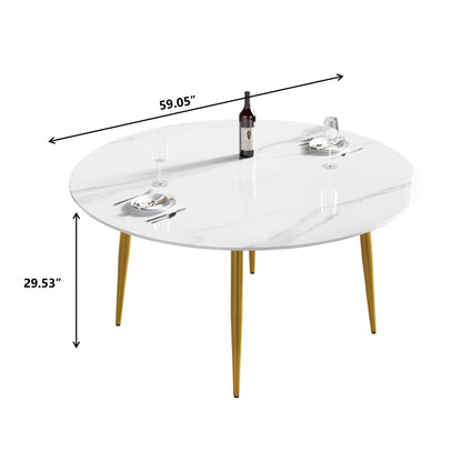 Modern Man-Made Stone Round Metal Dining Table-Position For 6 People