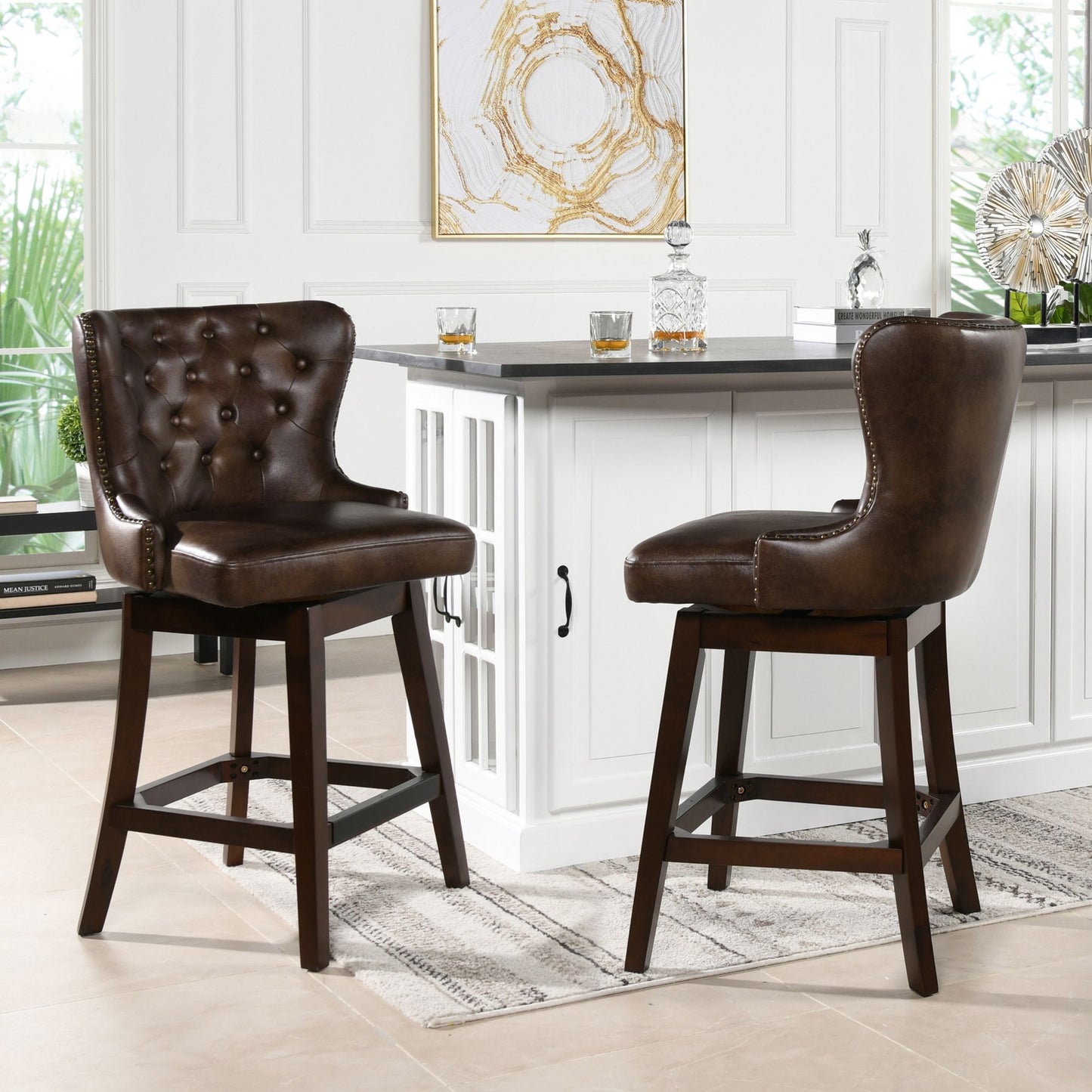 Holmes - Tufted High Back 360 Swivel Counter Height Barstool
