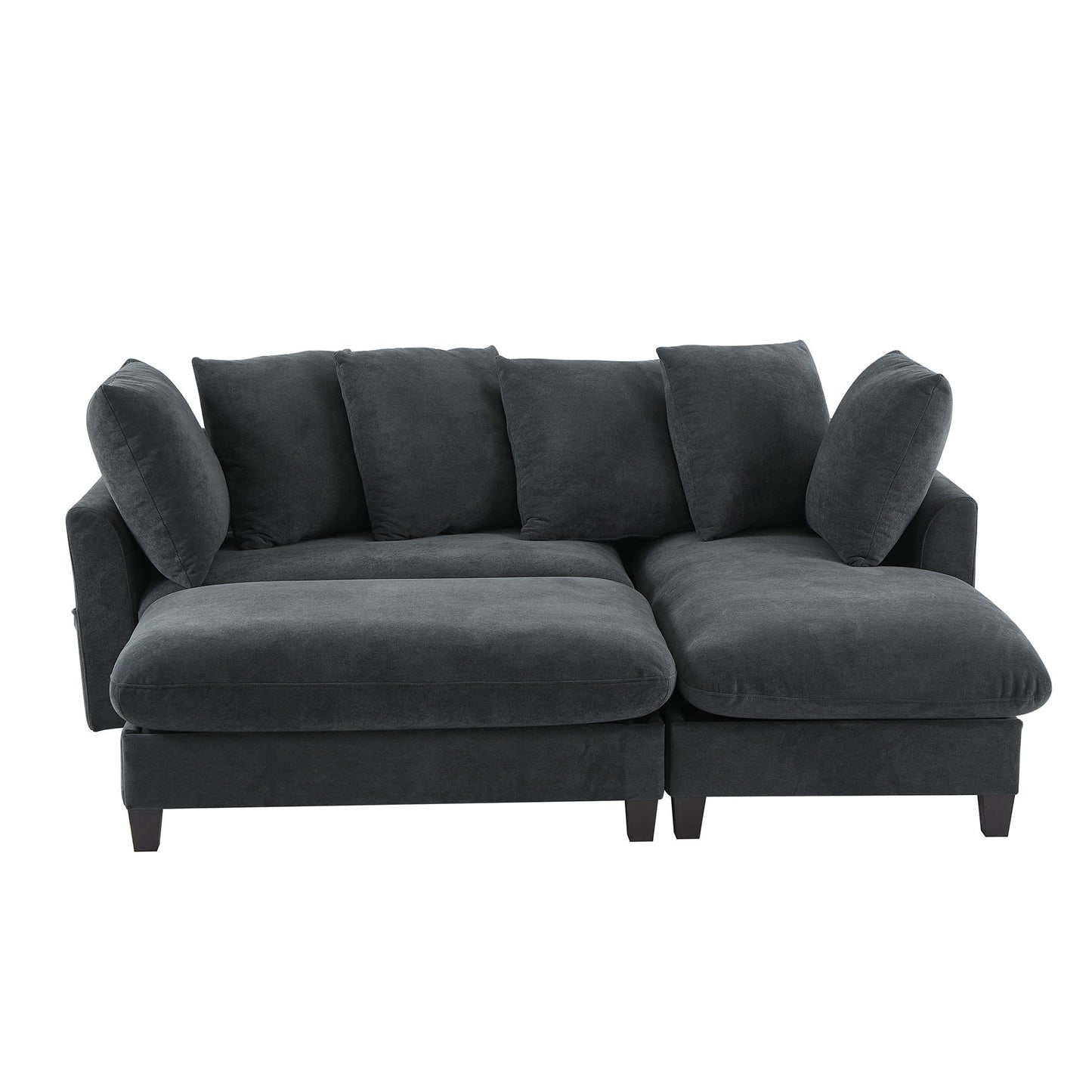 Upholstered L Shaped Sectional Sofa With Storage, Movable Ottoman, And 6 Throw Pillows