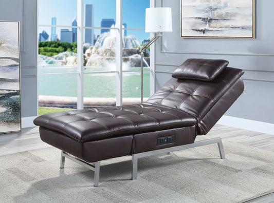 Padilla - Synthetic Leather Chaise Lounge With Pillow USB - Brown