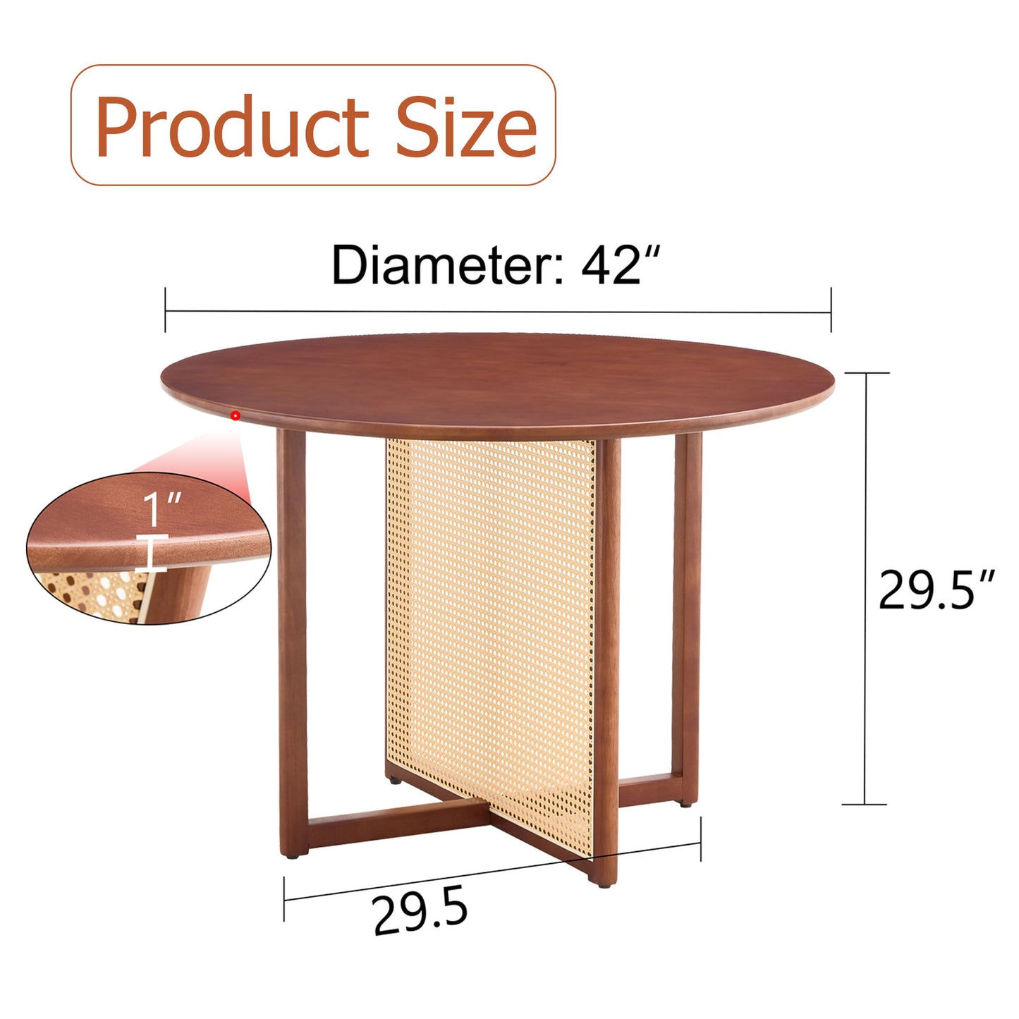 Retro Round Table With Imitation Rattan Rubber Wood - Walnut