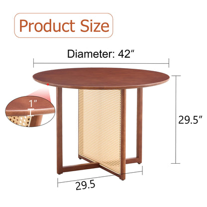Retro Round Table With Imitation Rattan Rubber Wood - Walnut