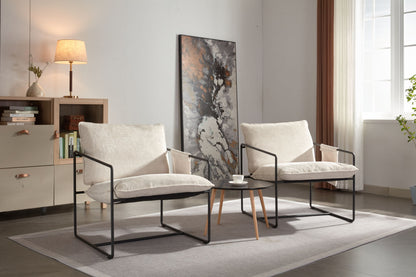 Upholstered Hanging Armchair With Arm Pocket Metal Frame (Set of 2), Crushed Foam Cushions And Skin-Friendly Braid For Living Room And Bedroom