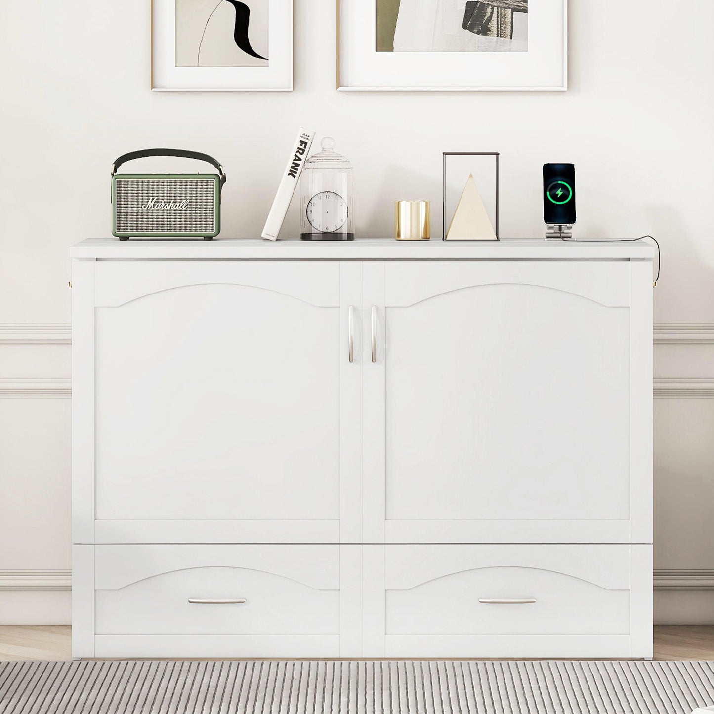 Murphy Wall Bed With Drawer And A Set Of Sockets & USB Ports, Pulley Structure Design