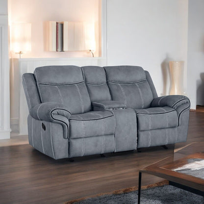 Zubaida - Two Tone Velvet Recliner Loveseat With USB Port Console