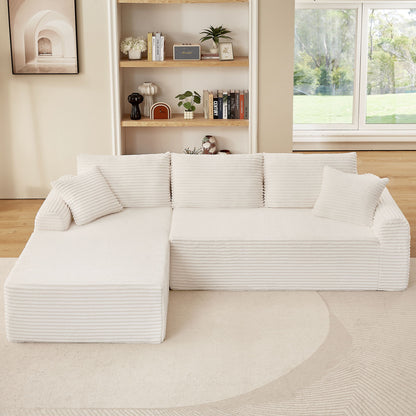 Modular Corduroy Sectional With Arched Armrests, Includes 3 Back Cushions & 2 Throw Pillows