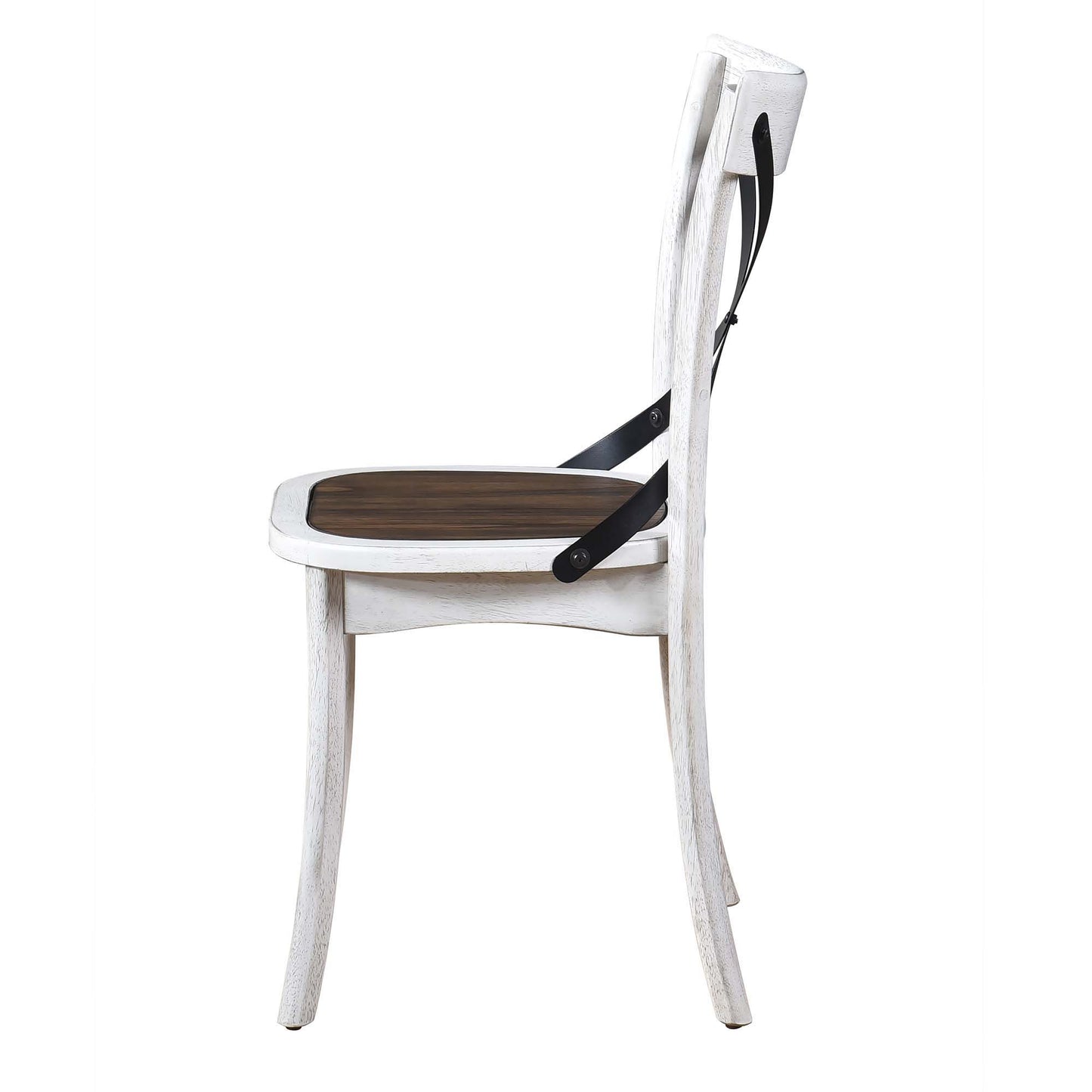 2 Pieces Set Dining Side Chair Rustic Modern Farmhouse Design Retro Design With Metal X Design - Antique Dark Oak / Antique White