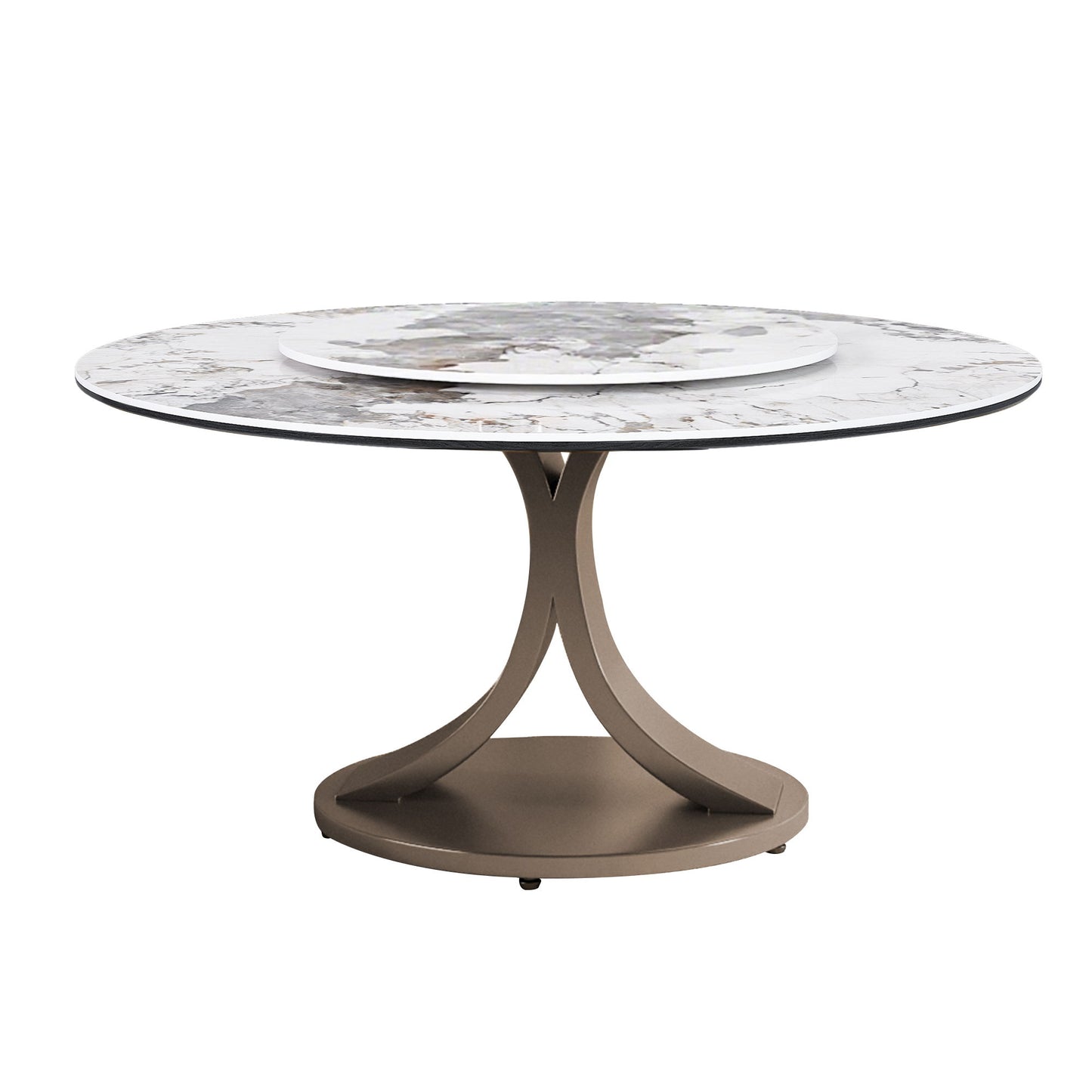 Round Dining Table With 360° Rotating Lazy Susan Scratch & Heat - Dark Purple / White