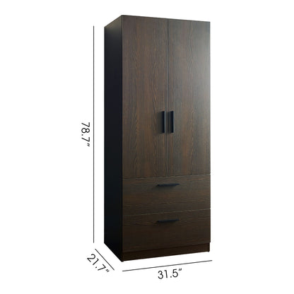 Brook - 2 Door Wood Closet With 2 Drawers And Hanging Bars - Dark Brown