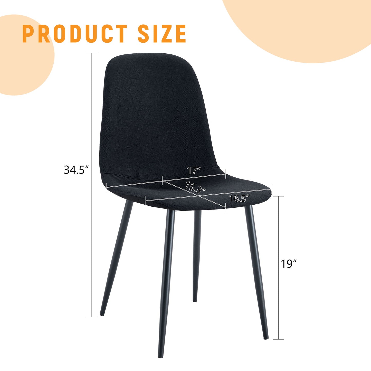 Modern Medieval Style Cushioned Side Chairs Set With Black Metal Legs For Kitchens