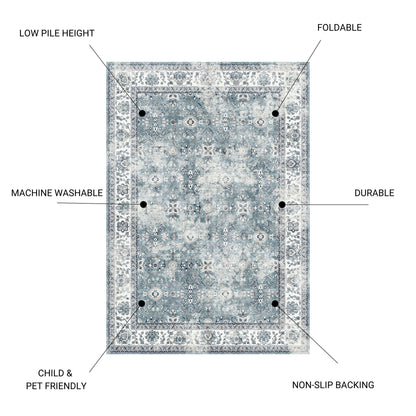 Toucan - Washable Non - Slip Area Rug, Elegant Design - Silver