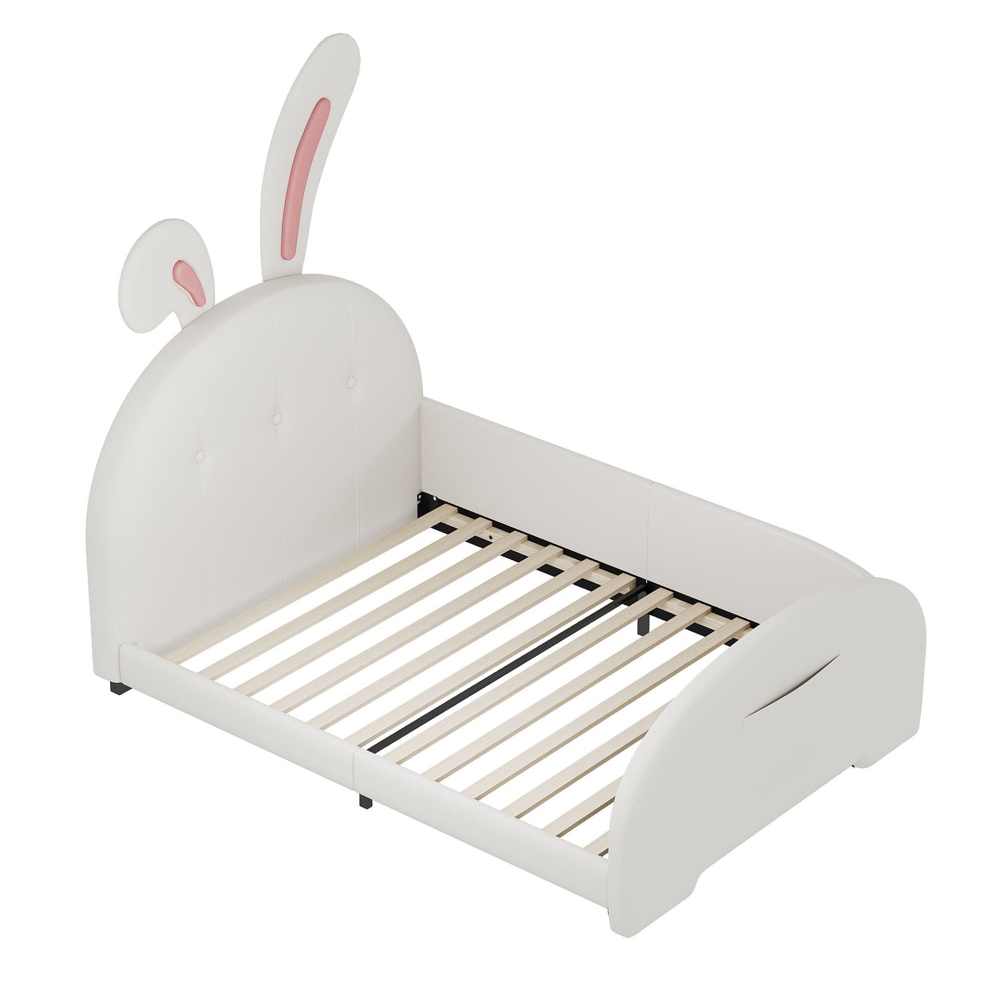 Upholstered Rabbit-Shape Princess Bed With Headboard And Footboard
