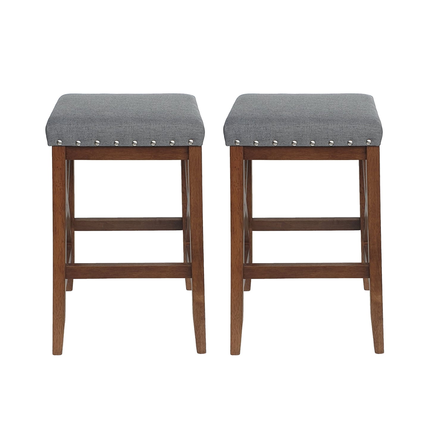 Upholstered Bar Stool With Nailhead Trim And X Frame Design (Set of 2) - Charcoal