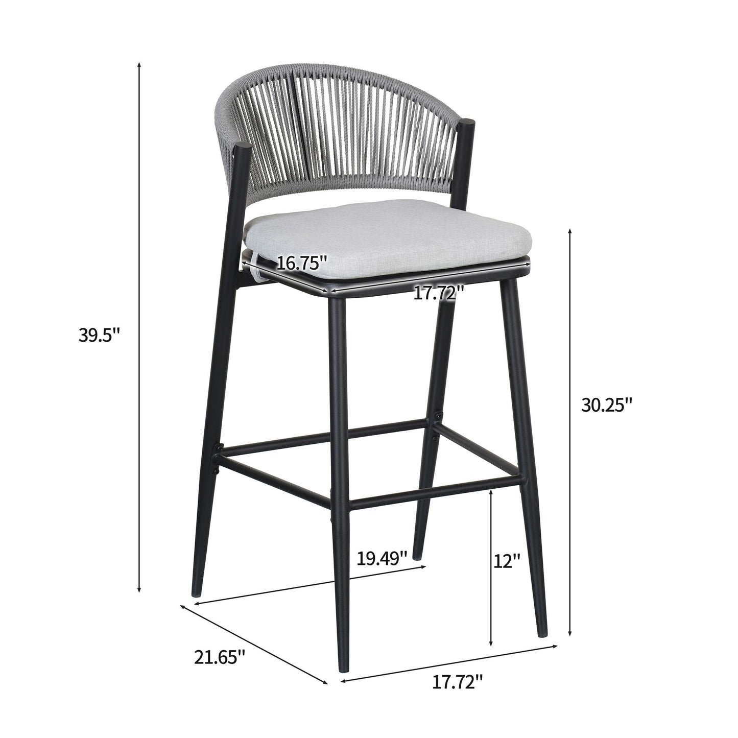 Outdoor Bar Height Metal Frame Counter Stools With Scallop Shaped Backrest & Water Resistant Cushions