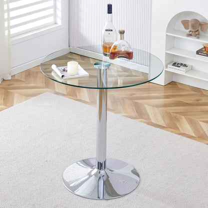 Modern Minimalist Circular Glass Dining Table With Electroplated Metal Legs 35" Diameter - Transparent