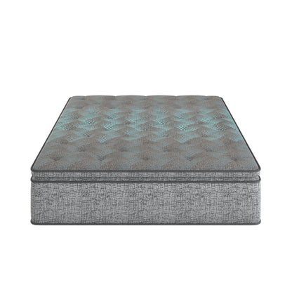 Comfort Care - 12" Twin Hybrid Euro Top Mattress, Plush Comfort With Individual Pocketed Coil - Gray / Blue