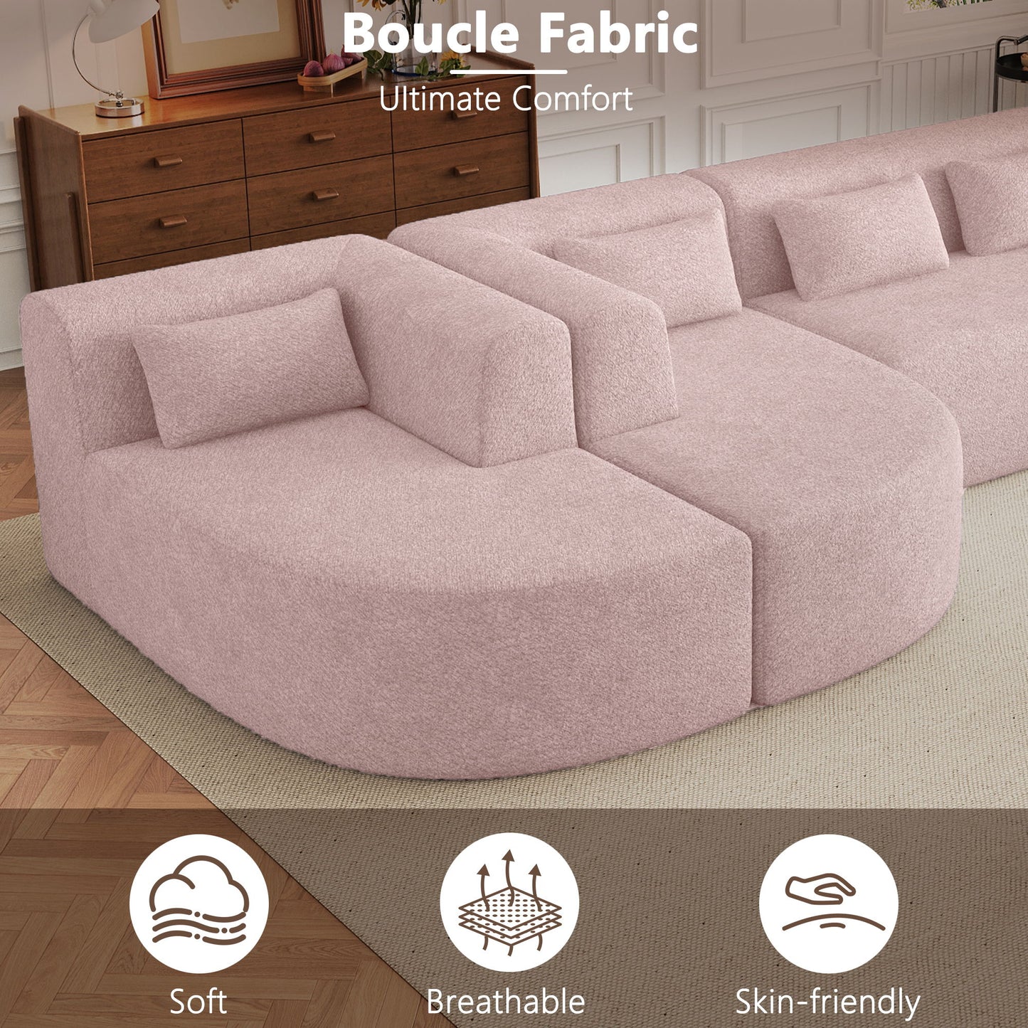 Upholstered Sofa Free Combined Sofa Couch With 2 Chaise Lounge And Five Back Pillows For Living Room