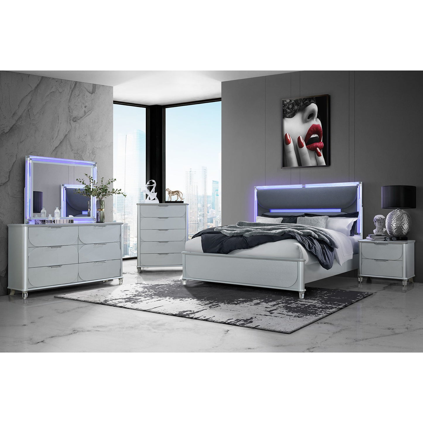 Laura - 5 Piece Bedroom Set With Upholstered Headboard